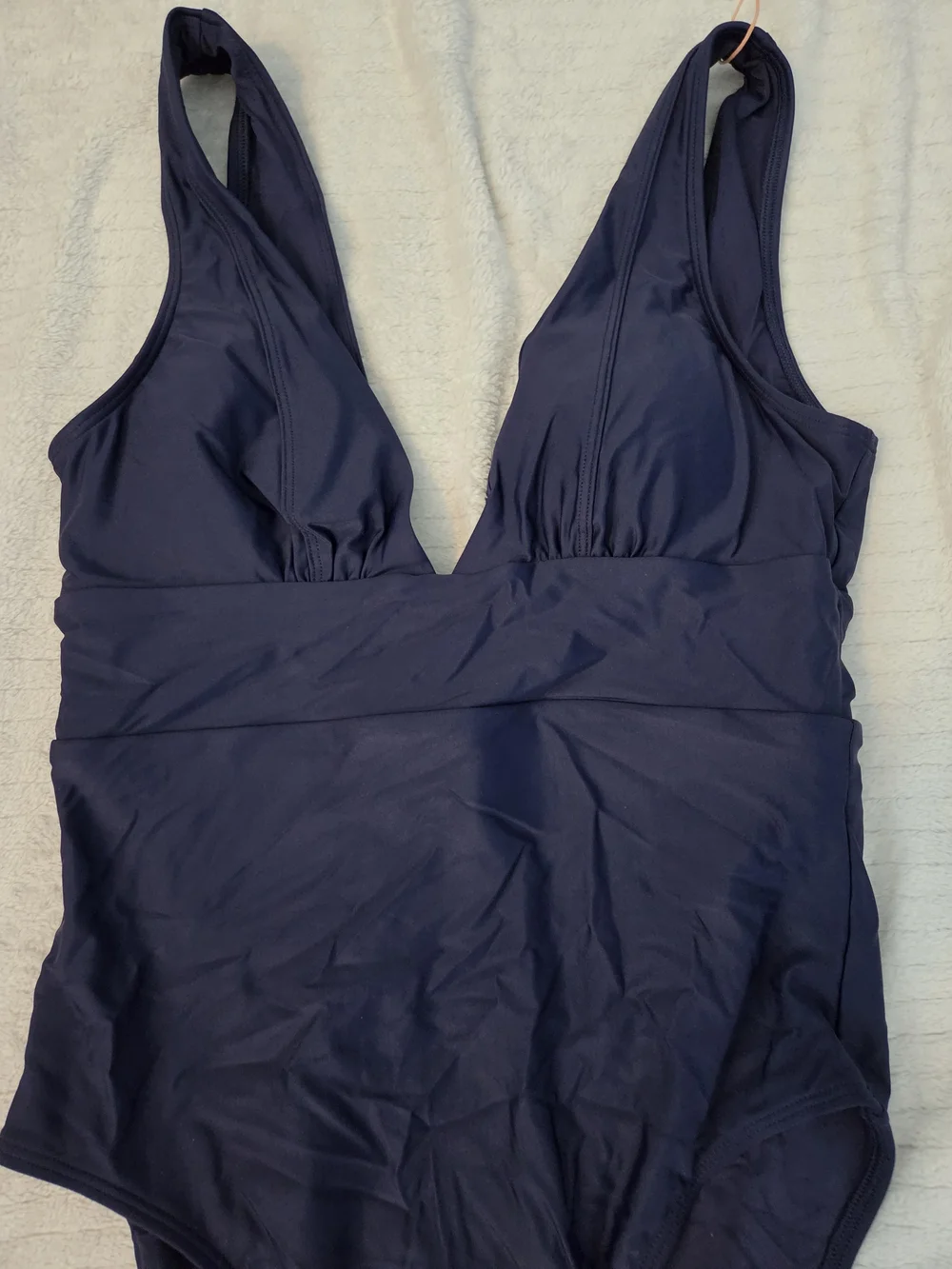 Quince Navy V-Neck One-Piece Swimsuit Italian Plunge Medium